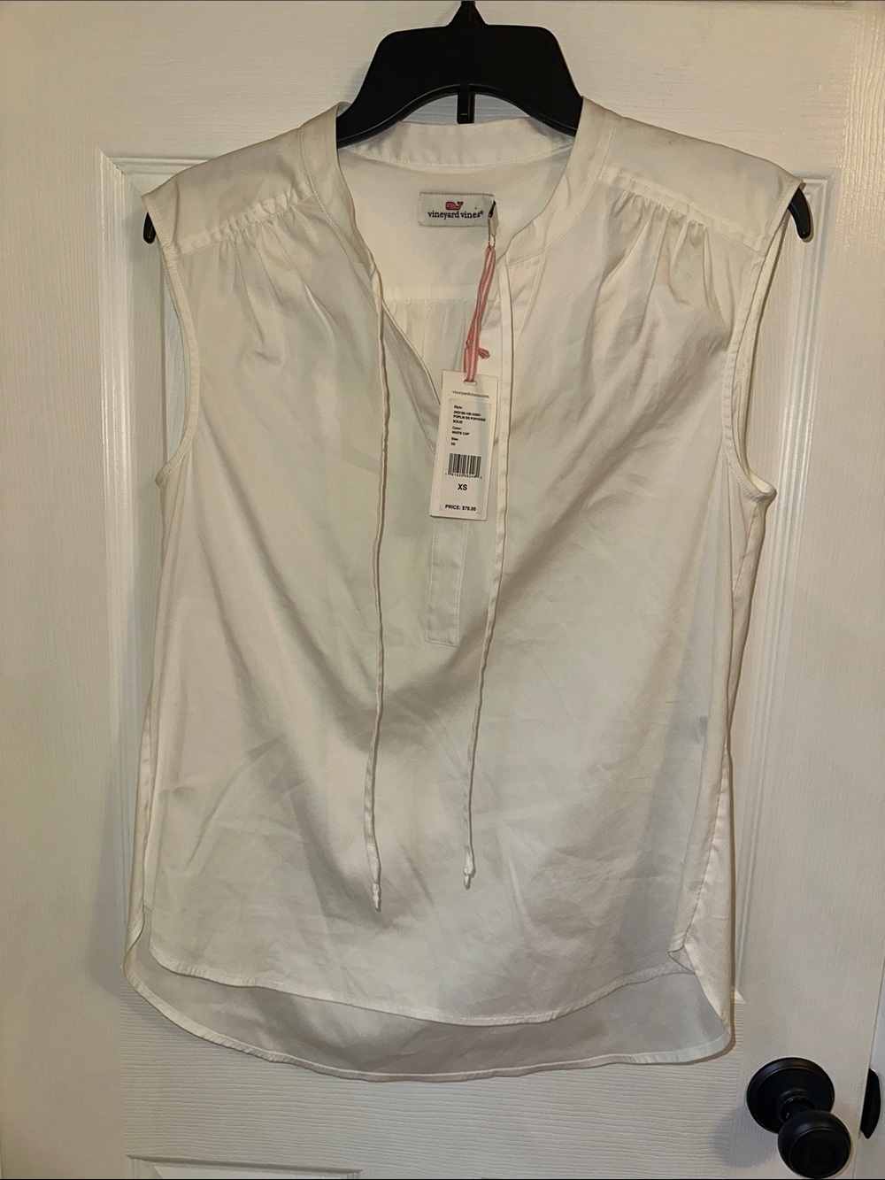Vineyard Vines White Sleeveless Split-Neck Tie Poplin Blouse Size Womens XS New